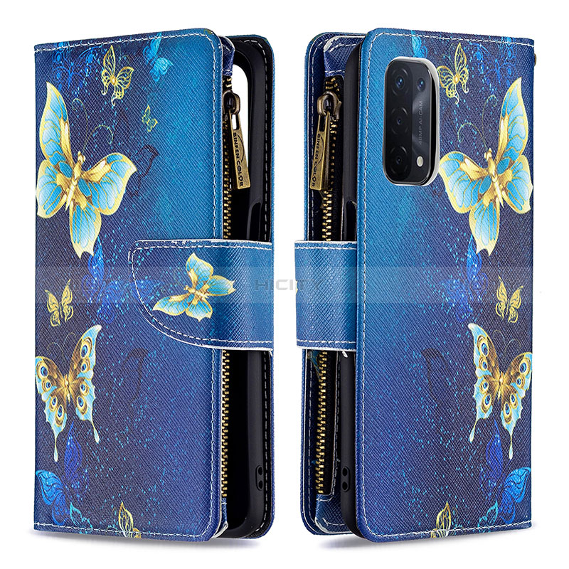 Handytasche Stand Schutzhülle Flip Leder Hülle Modisch Muster B04F für Oppo A74 5G Blau Plus