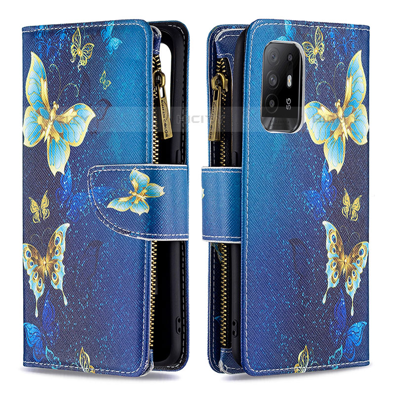 Handytasche Stand Schutzhülle Flip Leder Hülle Modisch Muster B04F für Oppo A95 5G Blau Plus