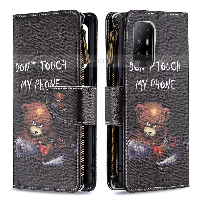 Handytasche Stand Schutzhülle Flip Leder Hülle Modisch Muster B04F für Oppo A95 5G Dunkelgrau