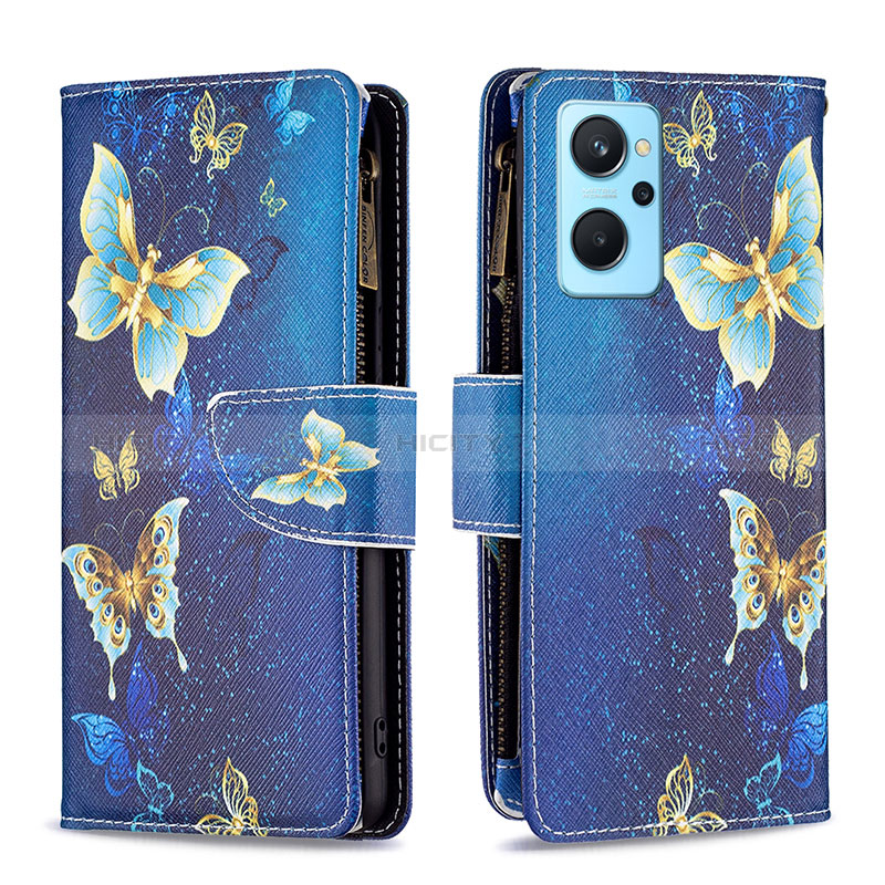 Handytasche Stand Schutzhülle Flip Leder Hülle Modisch Muster B04F für Oppo A96 4G Blau