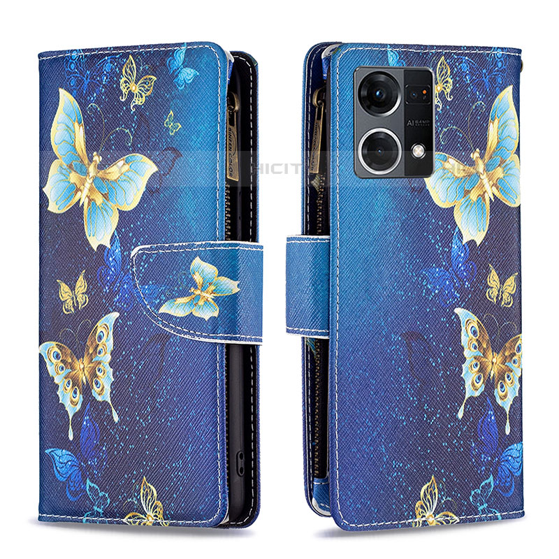 Handytasche Stand Schutzhülle Flip Leder Hülle Modisch Muster B04F für Oppo F21 Pro 4G Blau