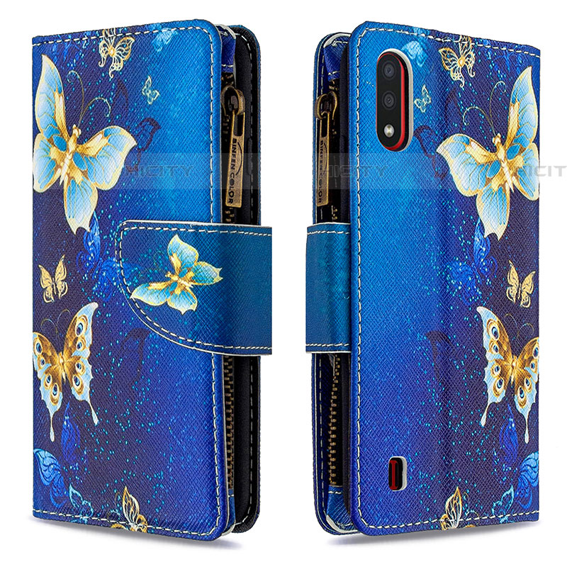 Handytasche Stand Schutzhülle Flip Leder Hülle Modisch Muster B04F für Samsung Galaxy A01 SM-A015 Blau