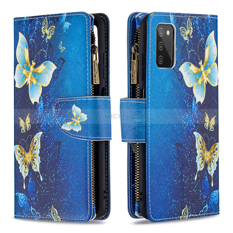 Handytasche Stand Schutzhülle Flip Leder Hülle Modisch Muster B04F für Samsung Galaxy A02s Blau Plus