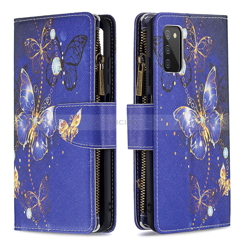 Handytasche Stand Schutzhülle Flip Leder Hülle Modisch Muster B04F für Samsung Galaxy A02s Königs Blau