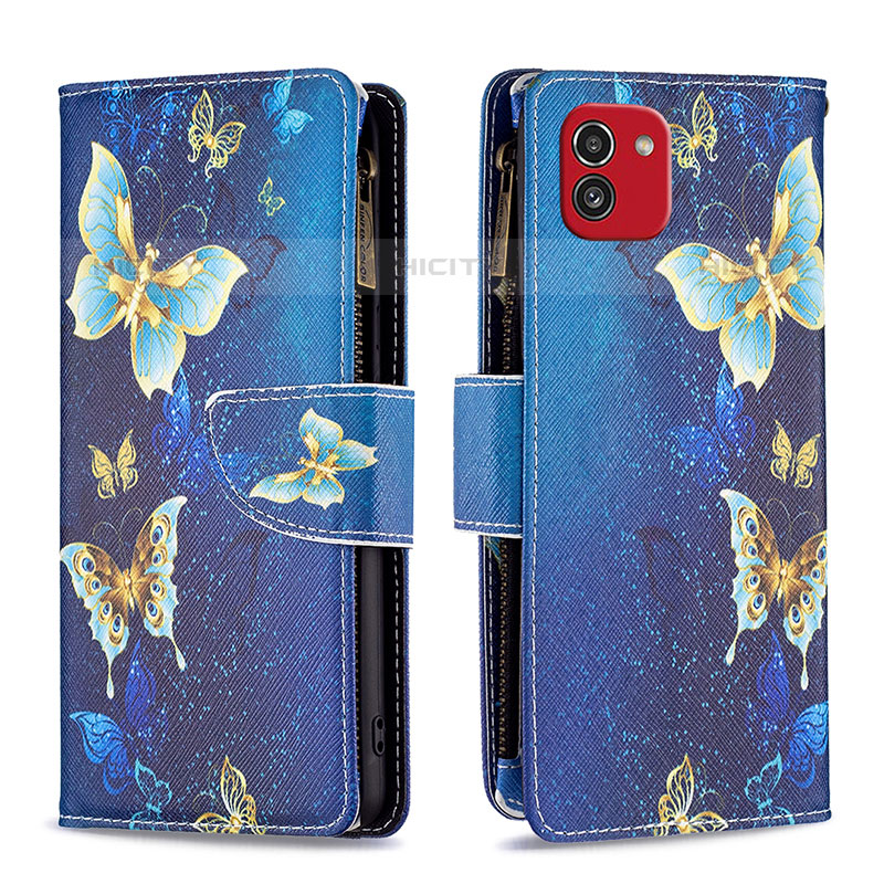 Handytasche Stand Schutzhülle Flip Leder Hülle Modisch Muster B04F für Samsung Galaxy A03 Blau