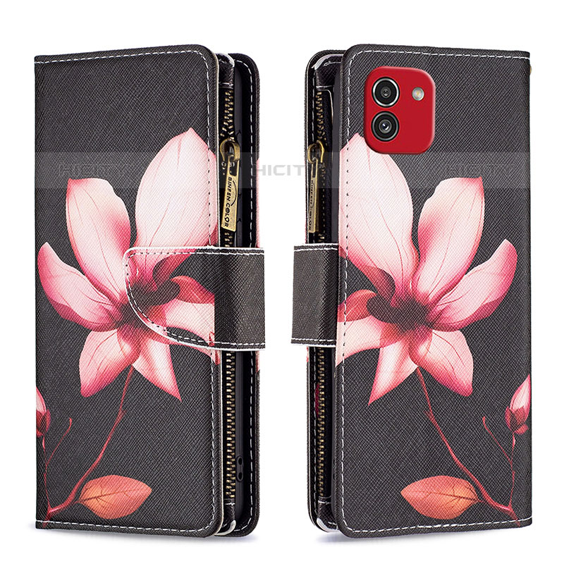 Handytasche Stand Schutzhülle Flip Leder Hülle Modisch Muster B04F für Samsung Galaxy A03 Rot