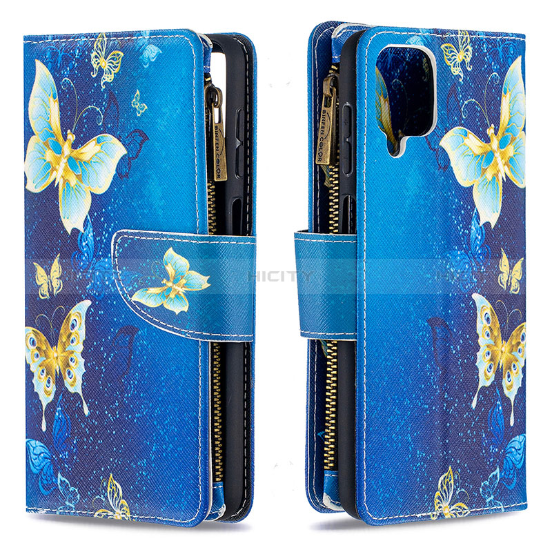 Handytasche Stand Schutzhülle Flip Leder Hülle Modisch Muster B04F für Samsung Galaxy A12 Nacho Blau Plus