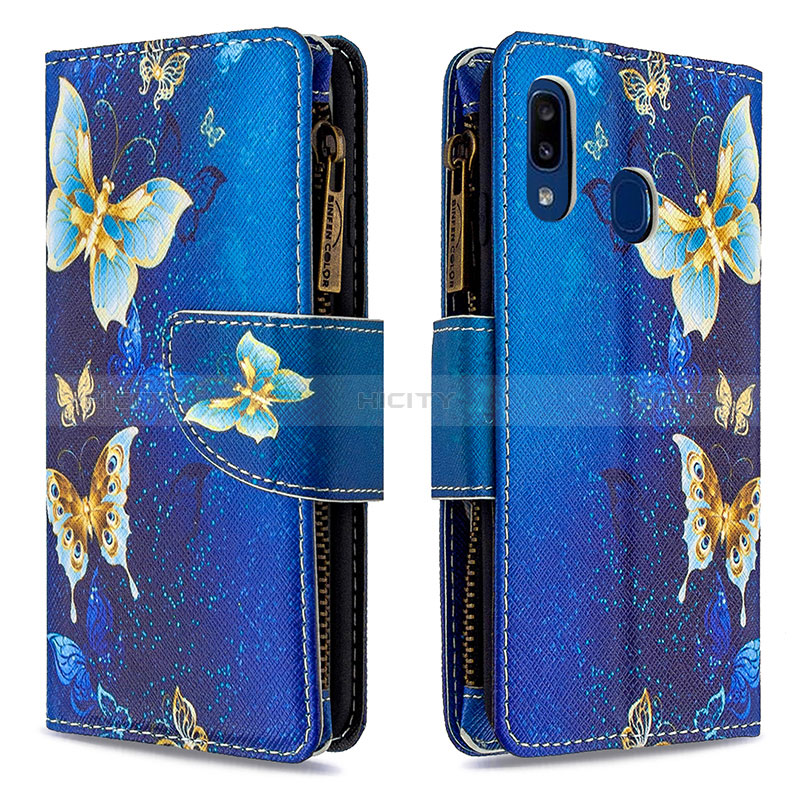 Handytasche Stand Schutzhülle Flip Leder Hülle Modisch Muster B04F für Samsung Galaxy A20e Blau Plus