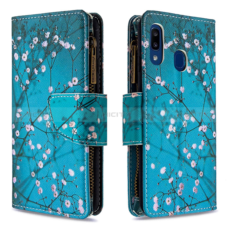 Handytasche Stand Schutzhülle Flip Leder Hülle Modisch Muster B04F für Samsung Galaxy A20e Cyan Plus