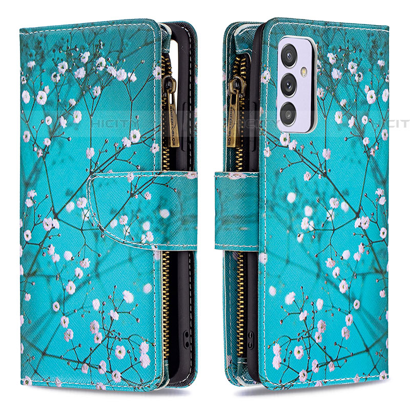 Handytasche Stand Schutzhülle Flip Leder Hülle Modisch Muster B04F für Samsung Galaxy A24 4G Cyan