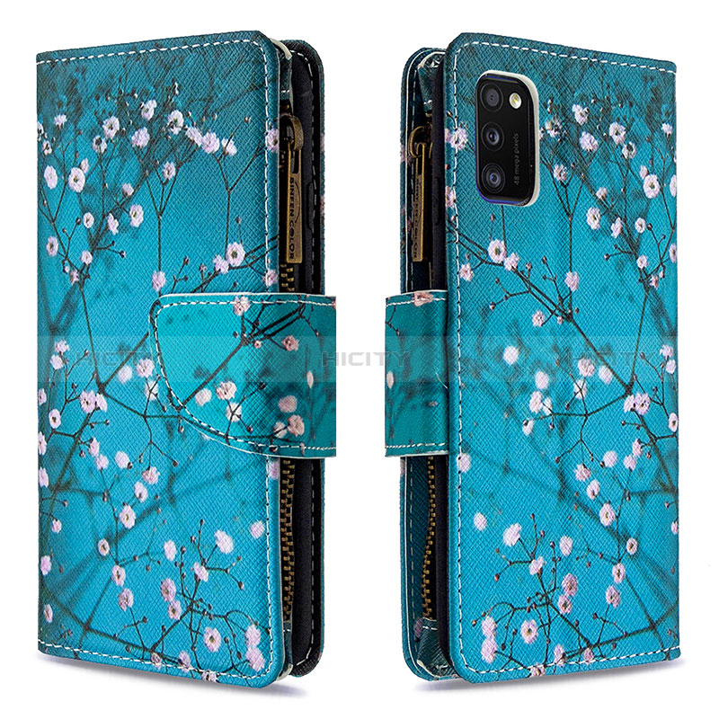 Handytasche Stand Schutzhülle Flip Leder Hülle Modisch Muster B04F für Samsung Galaxy A41 Cyan Plus