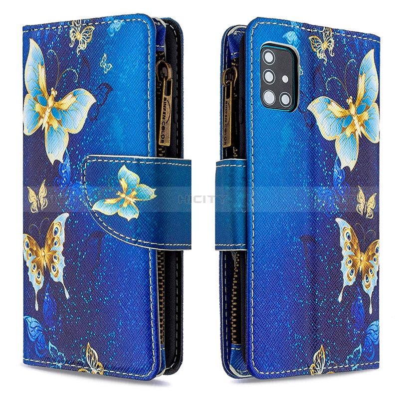 Handytasche Stand Schutzhülle Flip Leder Hülle Modisch Muster B04F für Samsung Galaxy A51 4G Blau