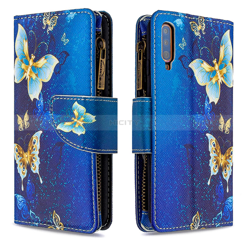 Handytasche Stand Schutzhülle Flip Leder Hülle Modisch Muster B04F für Samsung Galaxy A70 Blau