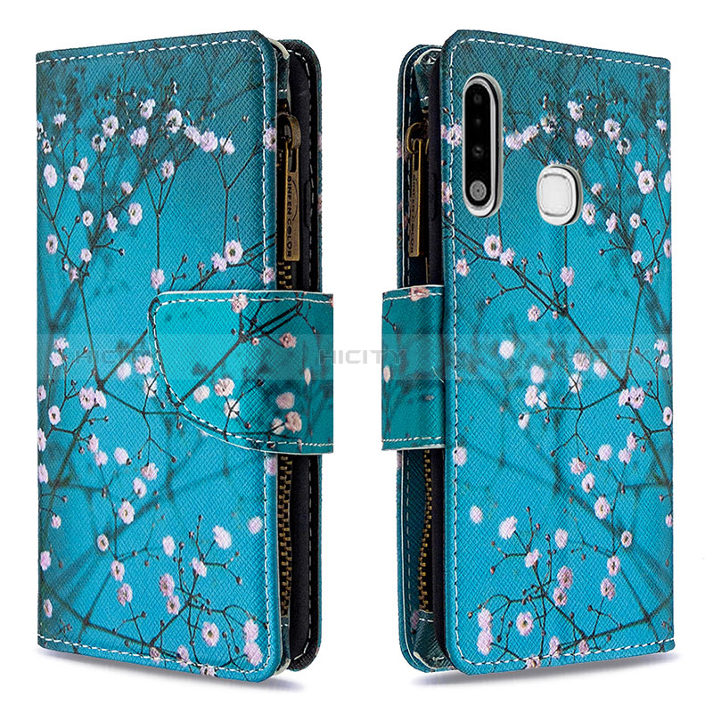 Handytasche Stand Schutzhülle Flip Leder Hülle Modisch Muster B04F für Samsung Galaxy A70E Cyan Plus