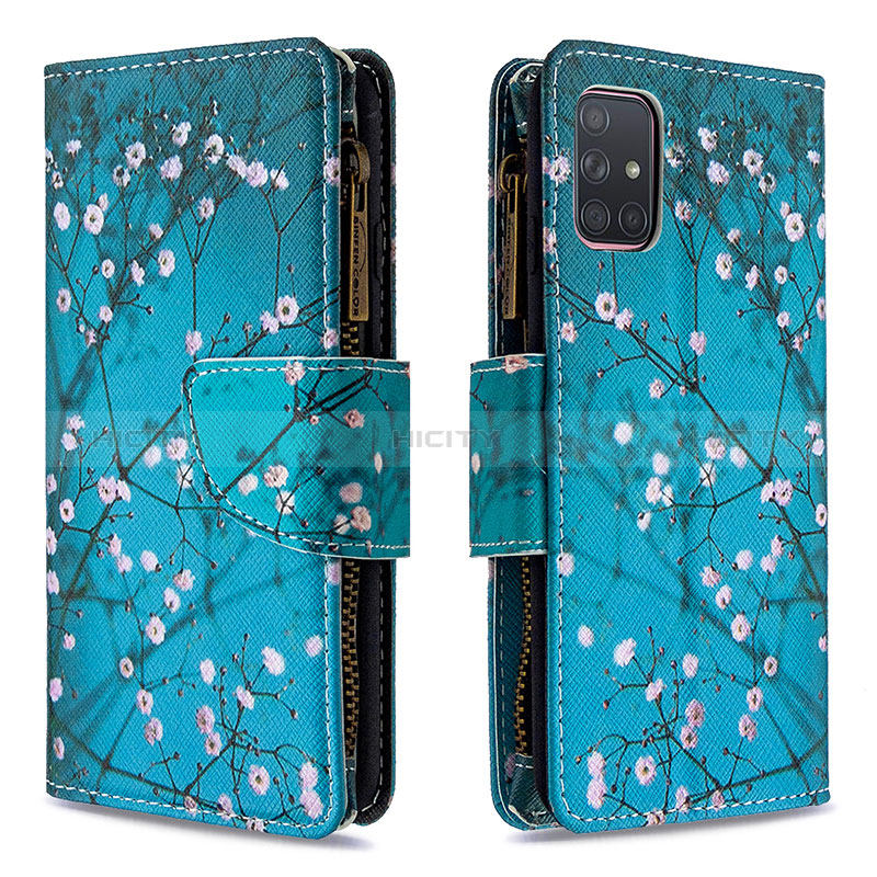 Handytasche Stand Schutzhülle Flip Leder Hülle Modisch Muster B04F für Samsung Galaxy A71 5G Cyan Plus