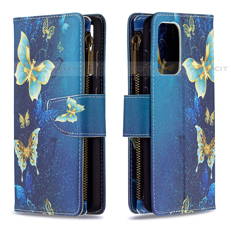 Handytasche Stand Schutzhülle Flip Leder Hülle Modisch Muster B04F für Samsung Galaxy A72 4G Blau Plus