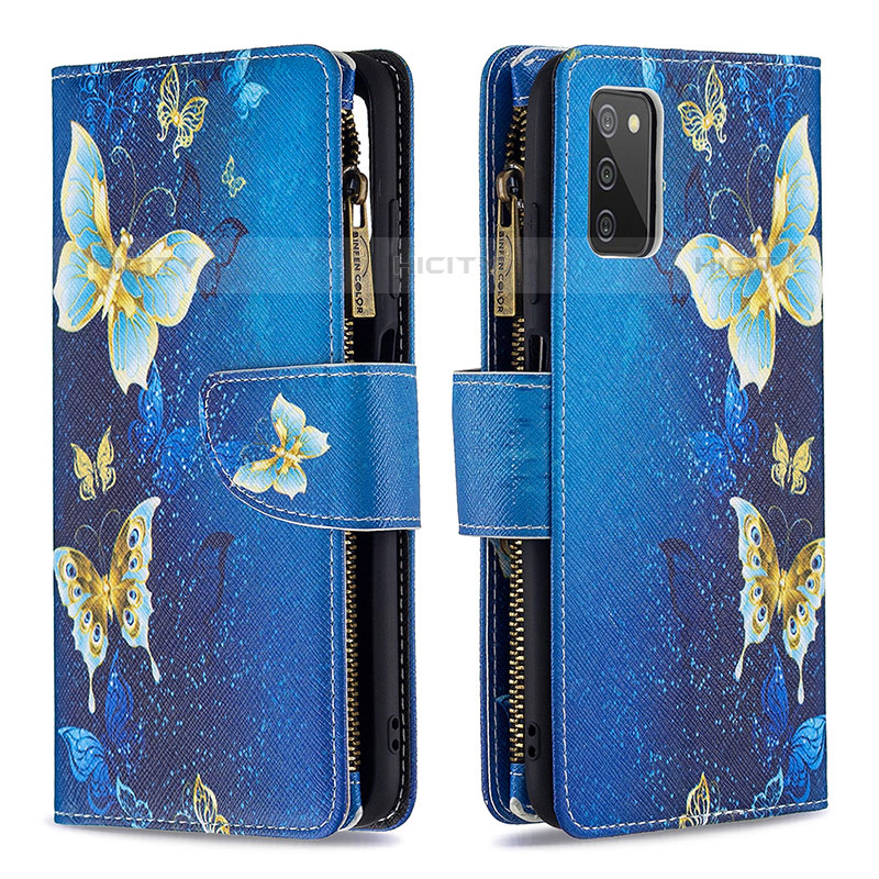 Handytasche Stand Schutzhülle Flip Leder Hülle Modisch Muster B04F für Samsung Galaxy M02s Blau