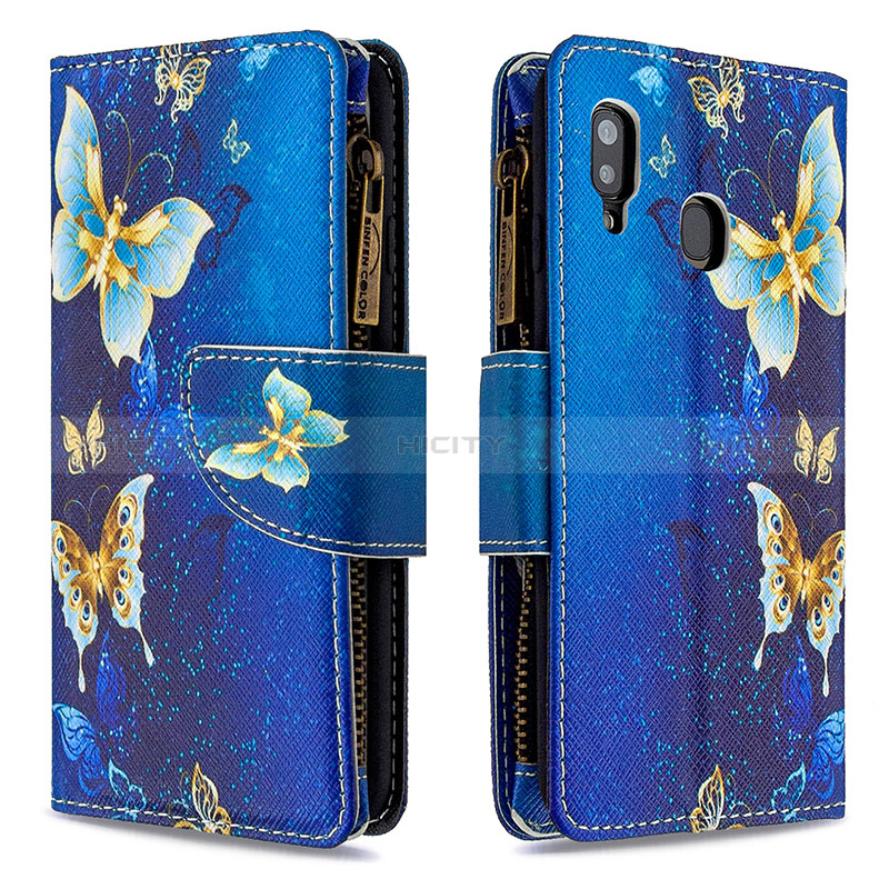 Handytasche Stand Schutzhülle Flip Leder Hülle Modisch Muster B04F für Samsung Galaxy M10S Blau Plus