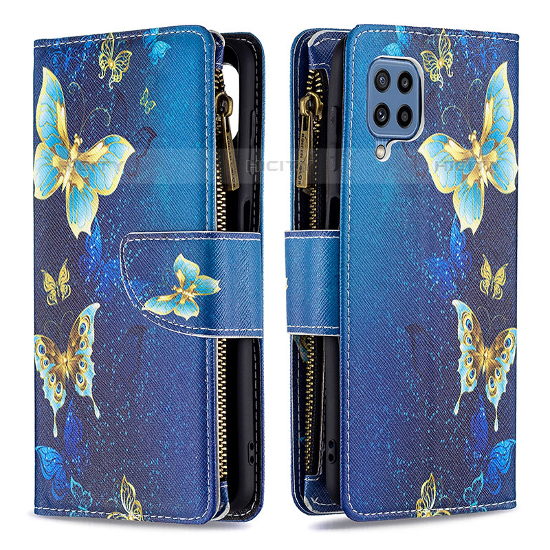 Handytasche Stand Schutzhülle Flip Leder Hülle Modisch Muster B04F für Samsung Galaxy M32 4G Blau