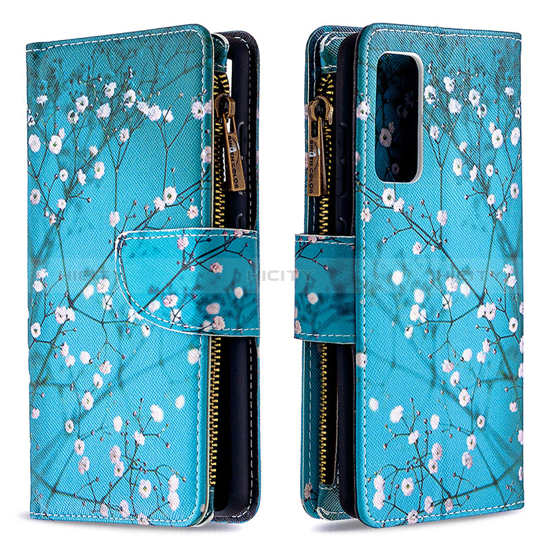 Handytasche Stand Schutzhülle Flip Leder Hülle Modisch Muster B04F für Samsung Galaxy S20 Lite 5G Cyan