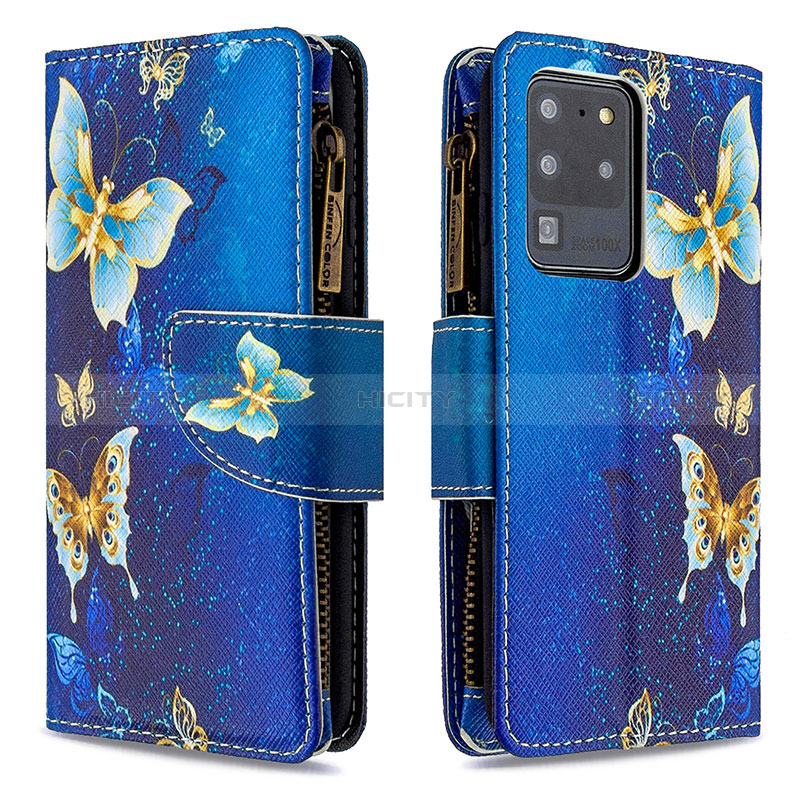 Handytasche Stand Schutzhülle Flip Leder Hülle Modisch Muster B04F für Samsung Galaxy S20 Ultra 5G Blau Plus