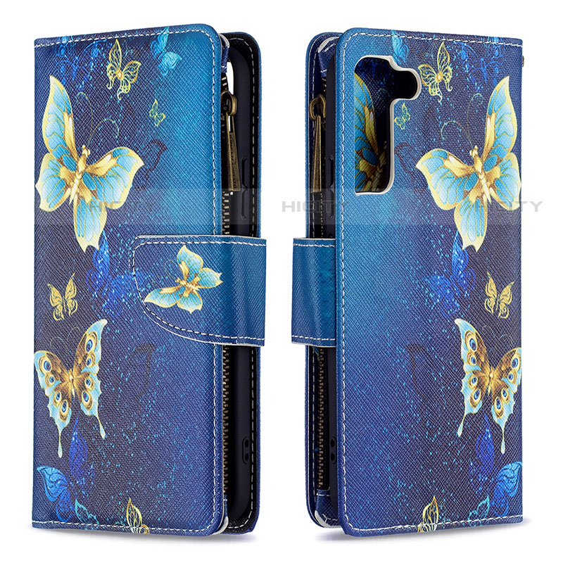 Handytasche Stand Schutzhülle Flip Leder Hülle Modisch Muster B04F für Samsung Galaxy S21 Plus 5G Blau Plus