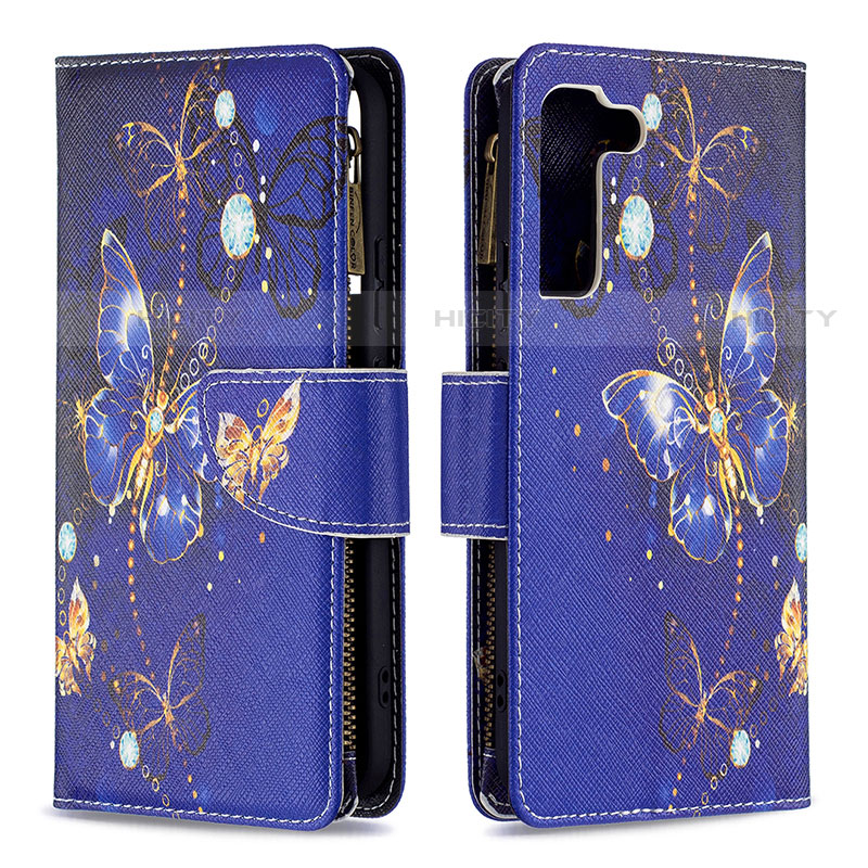 Handytasche Stand Schutzhülle Flip Leder Hülle Modisch Muster B04F für Samsung Galaxy S22 5G Königs Blau