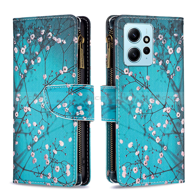 Handytasche Stand Schutzhülle Flip Leder Hülle Modisch Muster B04F für Xiaomi Redmi Note 12 4G Cyan