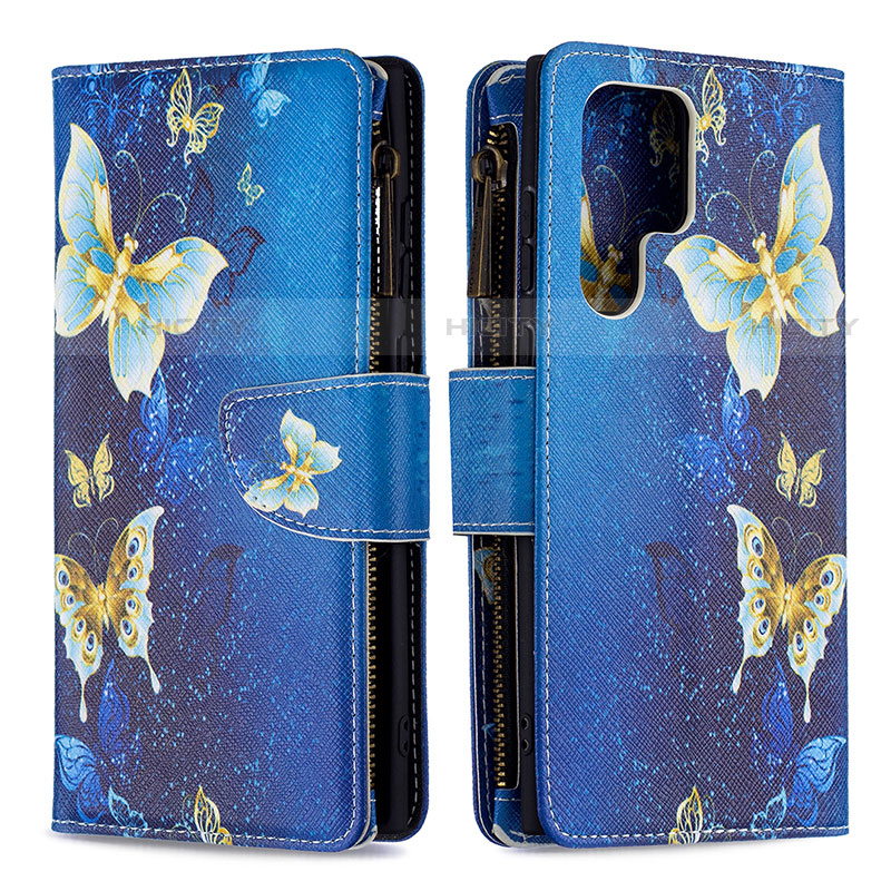 Handytasche Stand Schutzhülle Flip Leder Hülle Modisch Muster B05F für Samsung Galaxy S21 Ultra 5G Blau