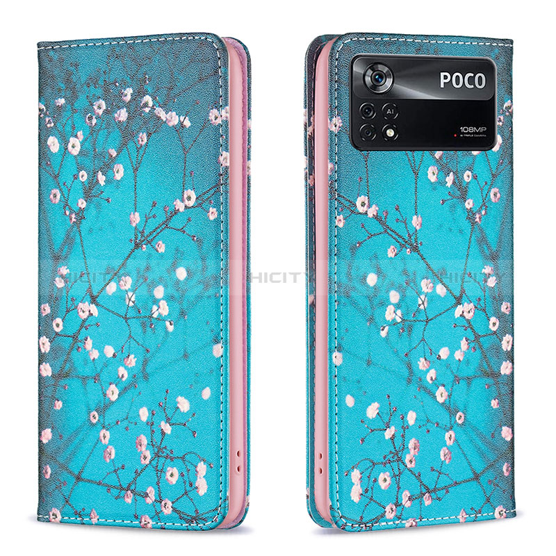 Handytasche Stand Schutzhülle Flip Leder Hülle Modisch Muster B05F für Xiaomi Poco X4 Pro 5G Cyan