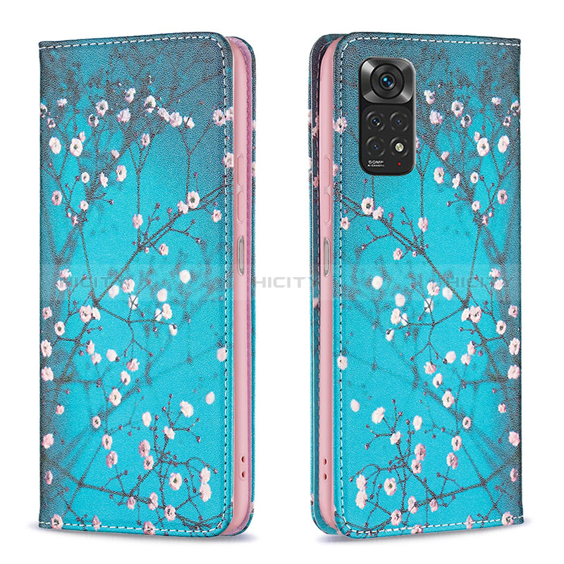 Handytasche Stand Schutzhülle Flip Leder Hülle Modisch Muster B05F für Xiaomi Redmi Note 11 4G (2022) Cyan