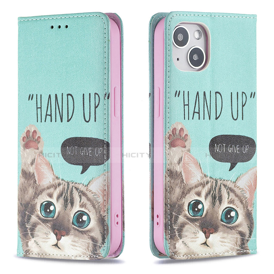 Handytasche Stand Schutzhülle Flip Leder Hülle Modisch Muster für Apple iPhone 13 Mini Cyan