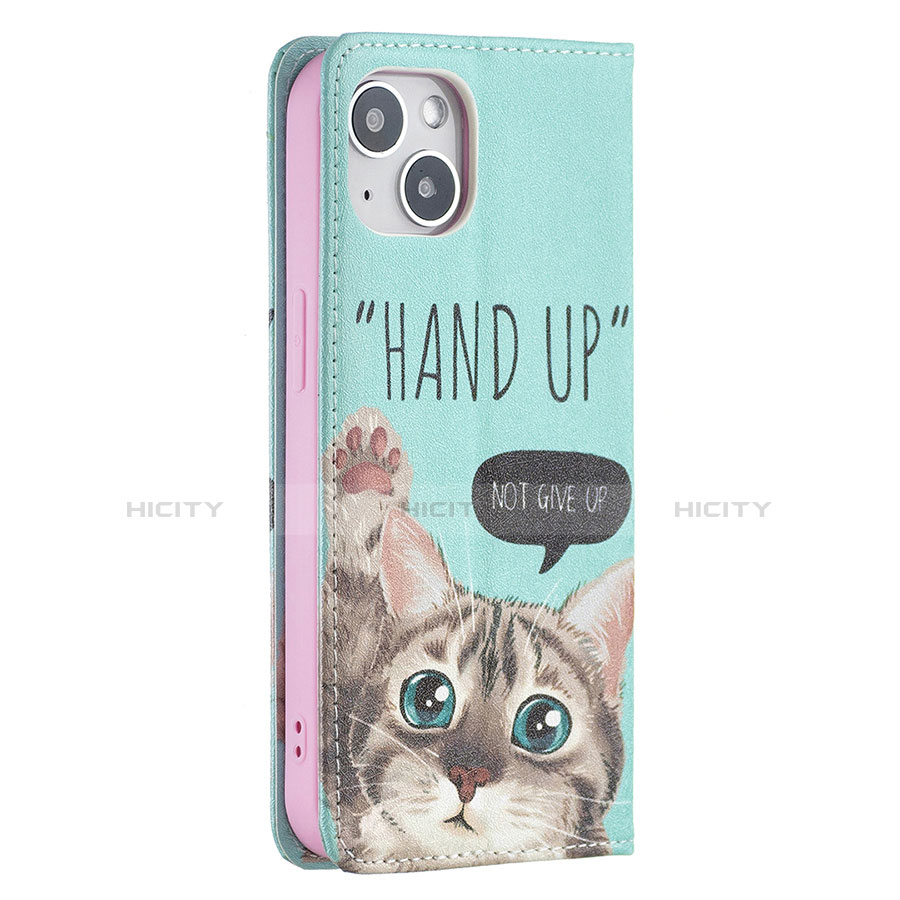 Handytasche Stand Schutzhülle Flip Leder Hülle Modisch Muster für Apple iPhone 13 Mini Cyan