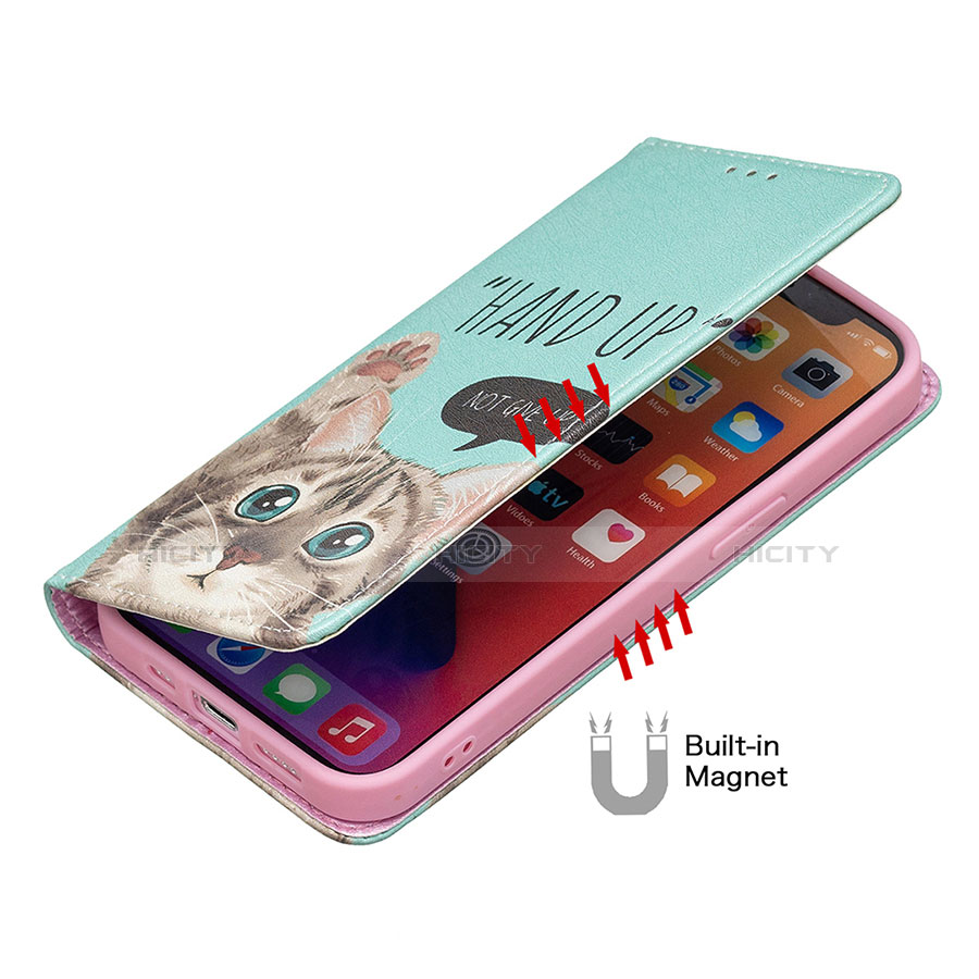 Handytasche Stand Schutzhülle Flip Leder Hülle Modisch Muster für Apple iPhone 13 Mini Cyan