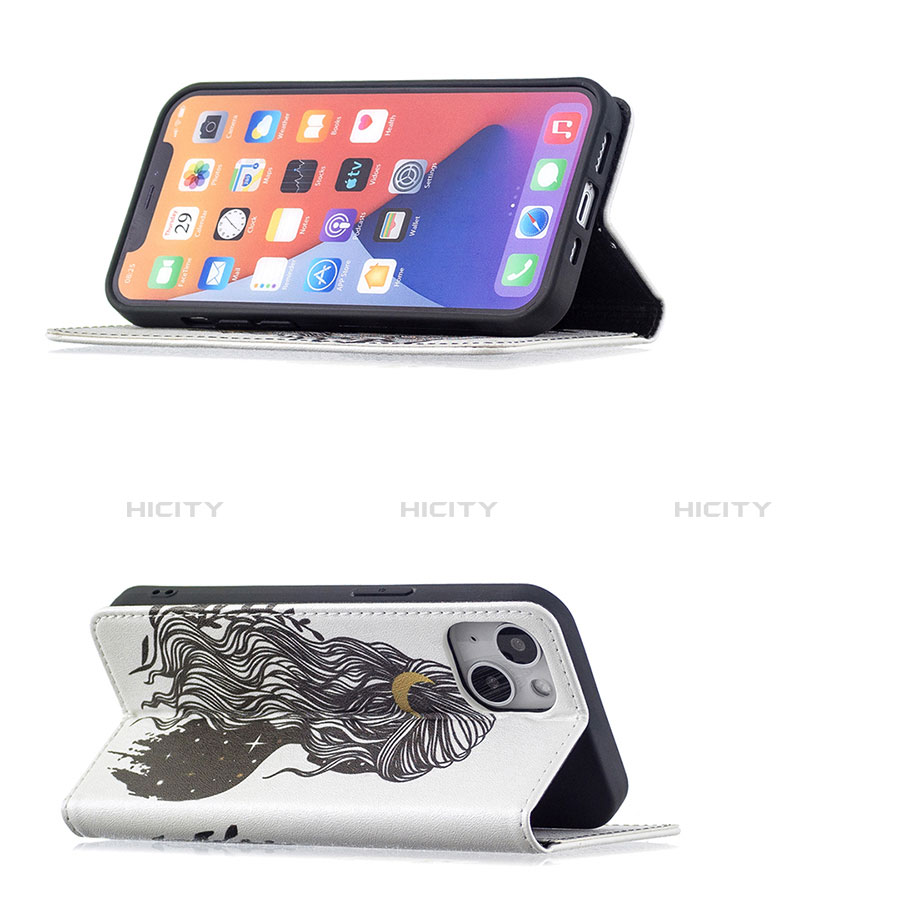 Handytasche Stand Schutzhülle Flip Leder Hülle Modisch Muster für Apple iPhone 13 Mini Grau