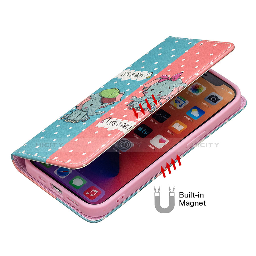 Handytasche Stand Schutzhülle Flip Leder Hülle Modisch Muster für Apple iPhone 13 Mini Rosa