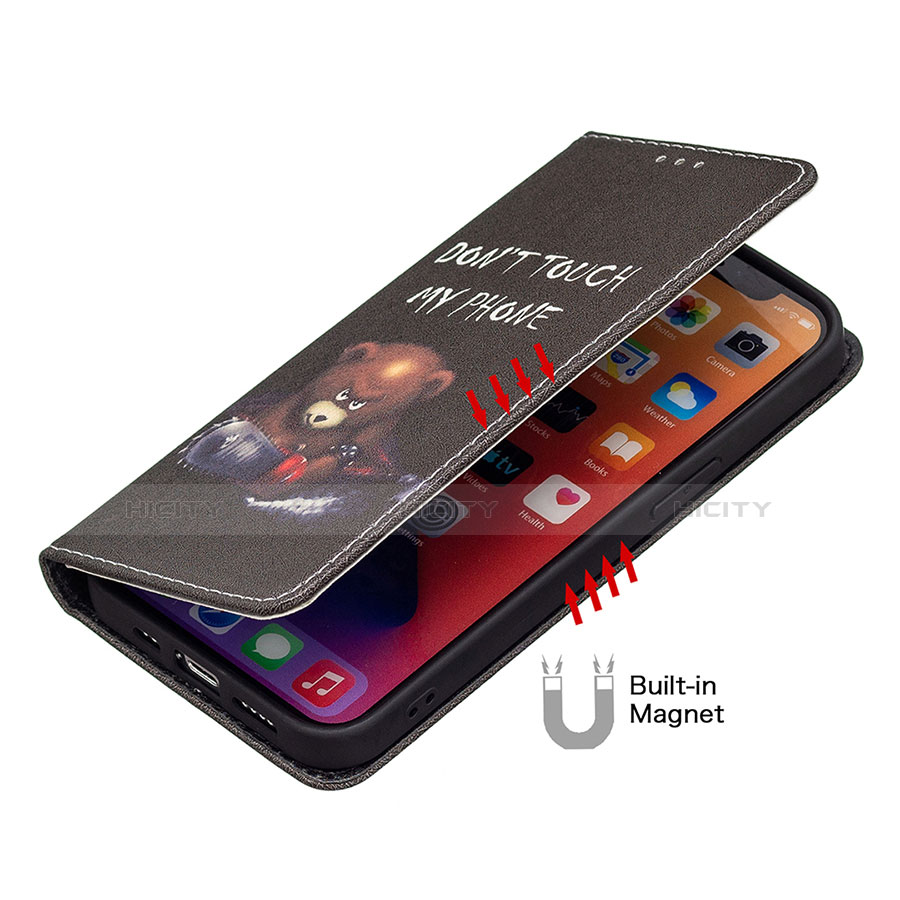 Handytasche Stand Schutzhülle Flip Leder Hülle Modisch Muster für Apple iPhone 13 Mini Schwarz