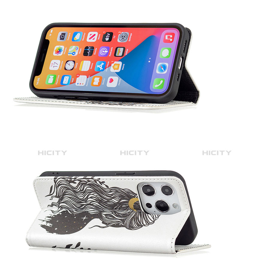 Handytasche Stand Schutzhülle Flip Leder Hülle Modisch Muster für Apple iPhone 13 Pro Max Grau