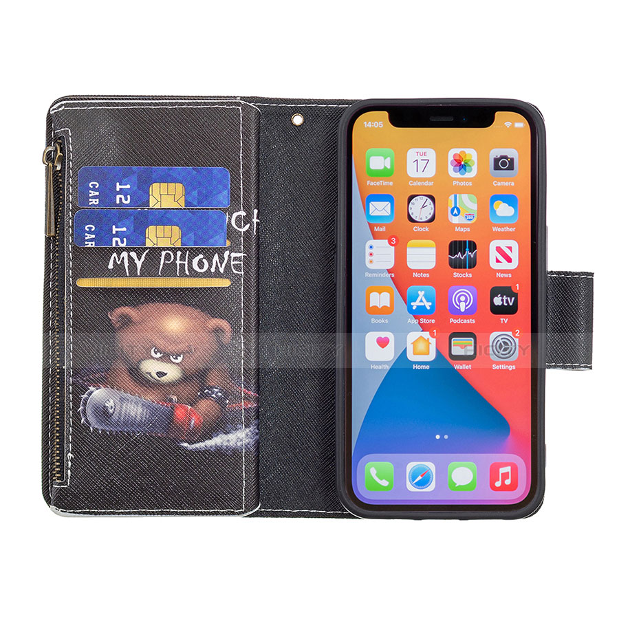 Handytasche Stand Schutzhülle Flip Leder Hülle Modisch Muster für Apple iPhone 13 Pro Max Schwarz groß