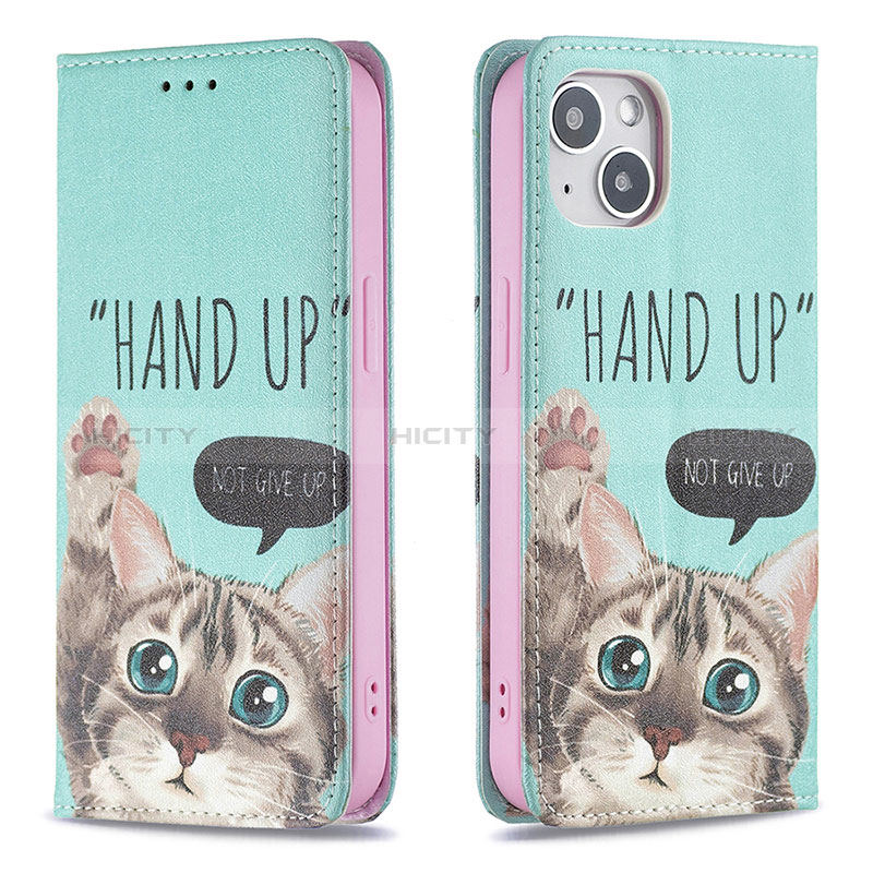 Handytasche Stand Schutzhülle Flip Leder Hülle Modisch Muster für Apple iPhone 15 Cyan