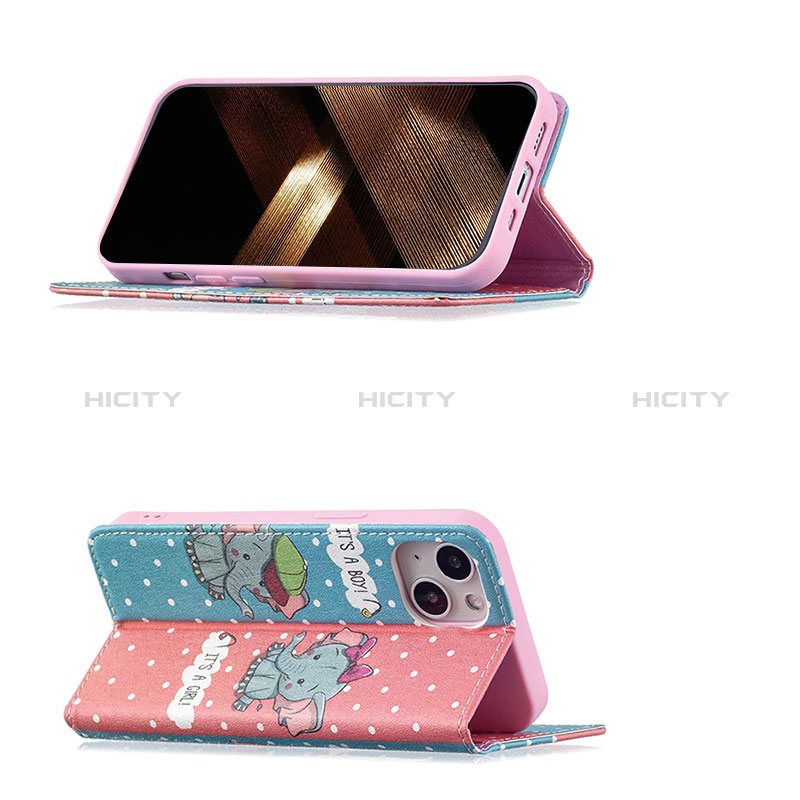 Handytasche Stand Schutzhülle Flip Leder Hülle Modisch Muster für Apple iPhone 15 Plus Rosa groß