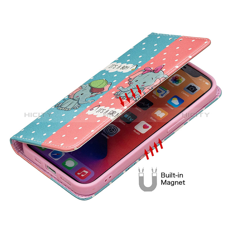 Handytasche Stand Schutzhülle Flip Leder Hülle Modisch Muster für Apple iPhone 15 Rosa