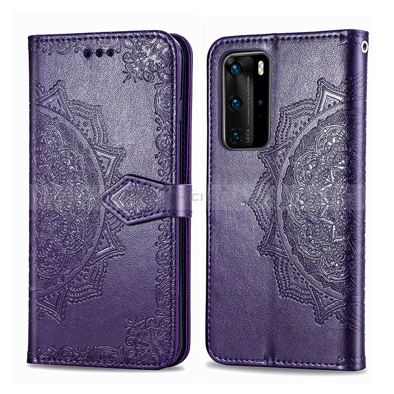 Handytasche Stand Schutzhülle Flip Leder Hülle Modisch Muster für Huawei P40 Pro Violett