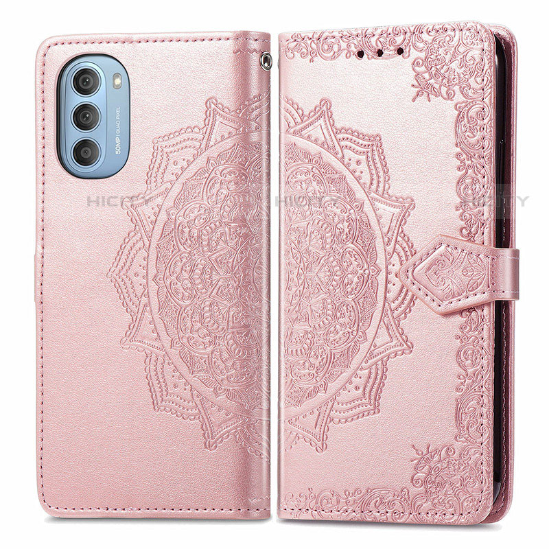 Handytasche Stand Schutzhülle Flip Leder Hülle Modisch Muster für Motorola Moto G51 5G Rosegold