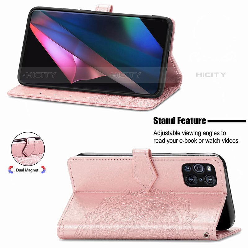 Handytasche Stand Schutzhülle Flip Leder Hülle Modisch Muster für Oppo Find X3 Pro 5G groß