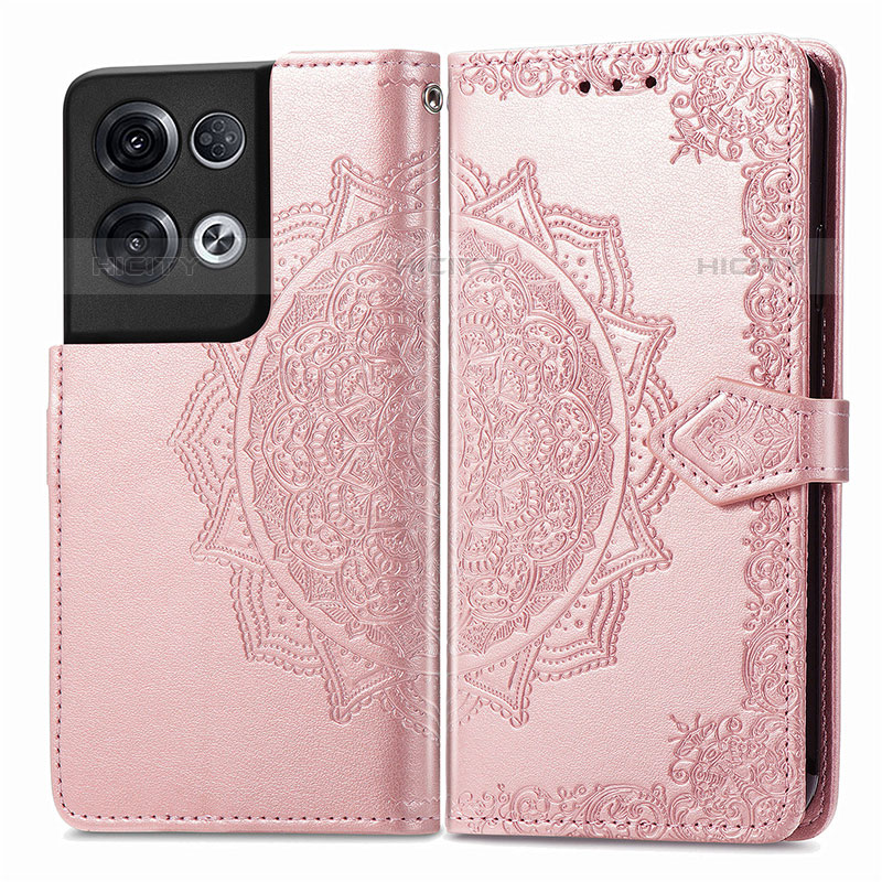 Handytasche Stand Schutzhülle Flip Leder Hülle Modisch Muster für Oppo Reno8 Pro 5G Rosegold