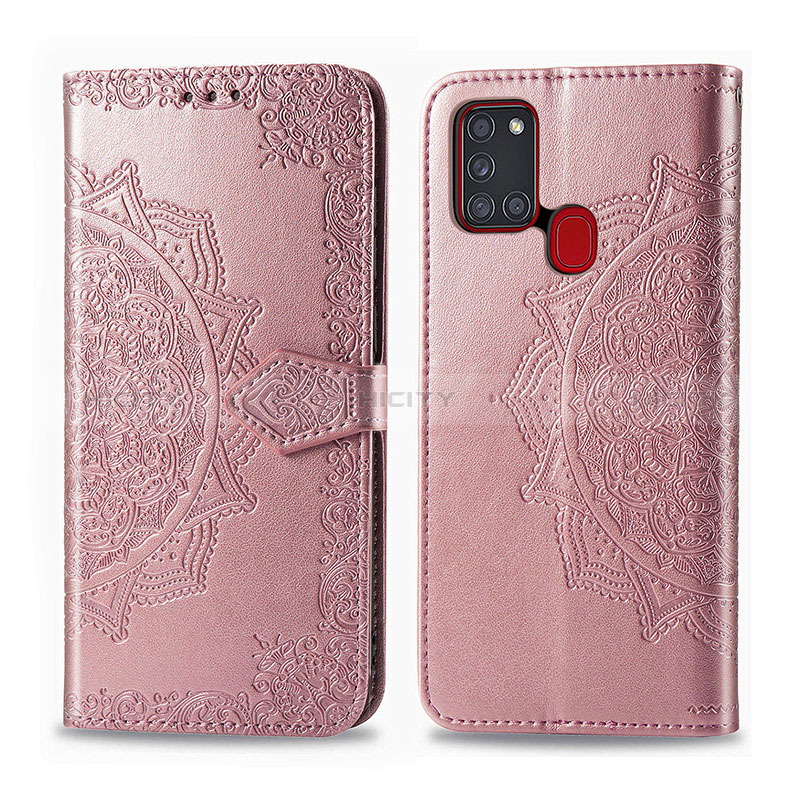 Handytasche Stand Schutzhülle Flip Leder Hülle Modisch Muster für Samsung Galaxy A21s Rosegold