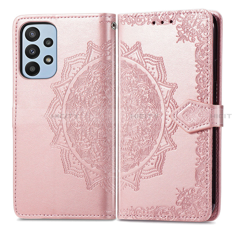 Handytasche Stand Schutzhülle Flip Leder Hülle Modisch Muster für Samsung Galaxy A23 4G Rosegold