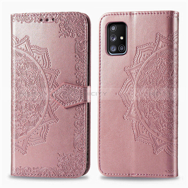 Handytasche Stand Schutzhülle Flip Leder Hülle Modisch Muster für Samsung Galaxy A51 4G Rosegold