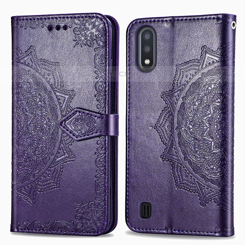 Handytasche Stand Schutzhülle Flip Leder Hülle Modisch Muster für Samsung Galaxy M01 Violett Plus